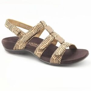 Vionic Orthotic Insole Footbed Brown Black Tan Cork Faux Woodgrain Size 9 Sandal